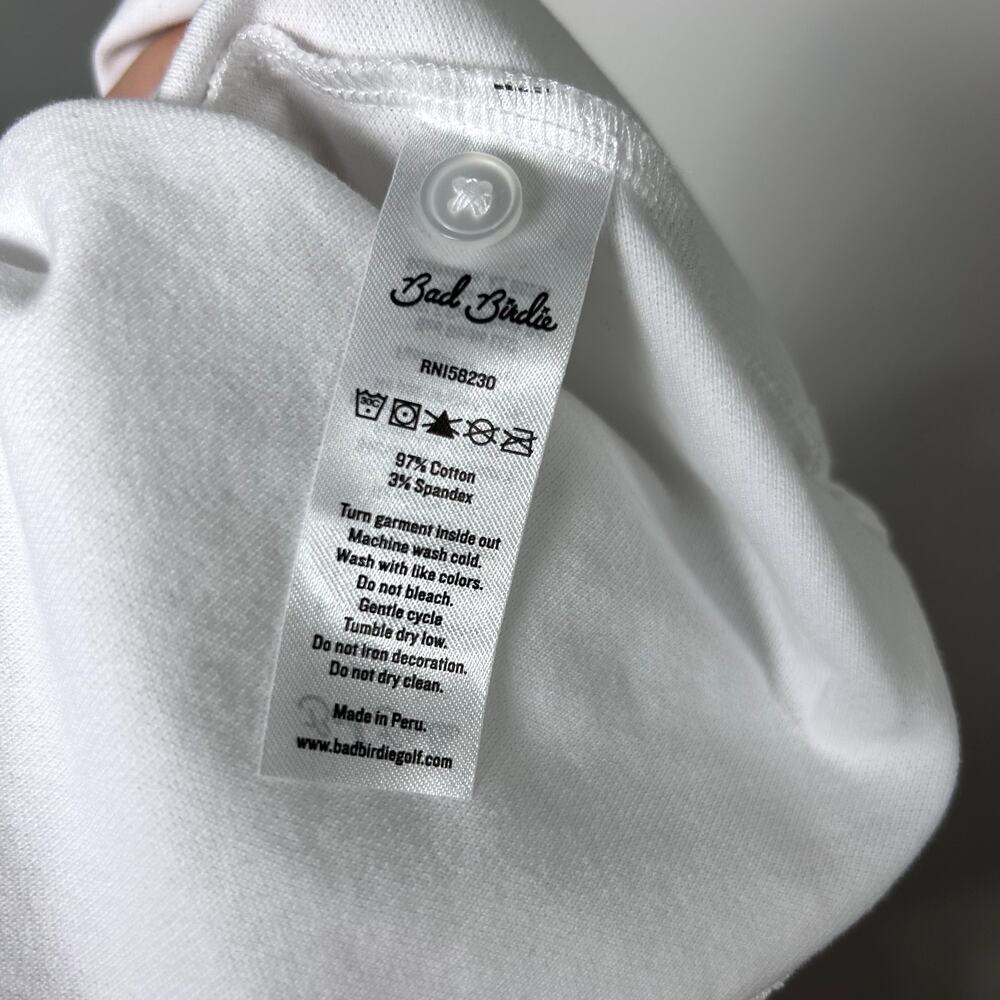 Bad Birdie Golf Polo White Navy Blue Red Pique Cotton Shirt Short Sleeve Medium - Picture 6 of 9